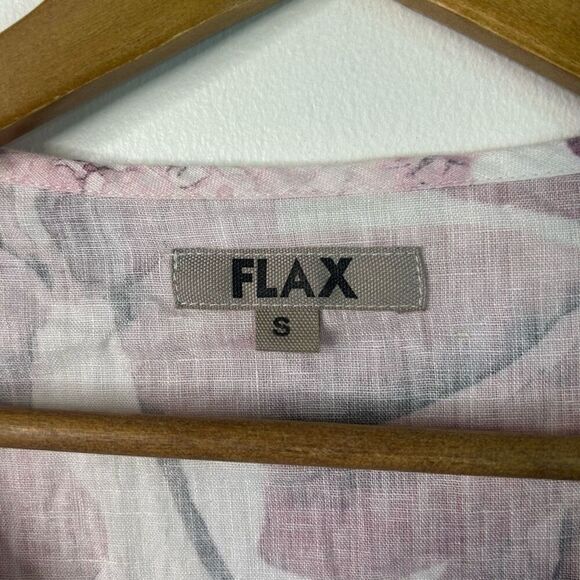 FLAX Linen Button Front Blouse Small Pink Purple Floral Hydrangea Top Lagom - Picture 5 of 11
